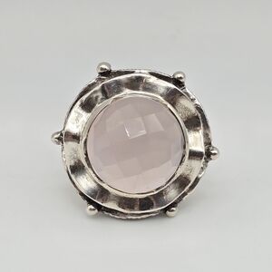 Faceted Rose Quartz Sterling Silver Statement Ring Artisan Size 9 One Of a Kind